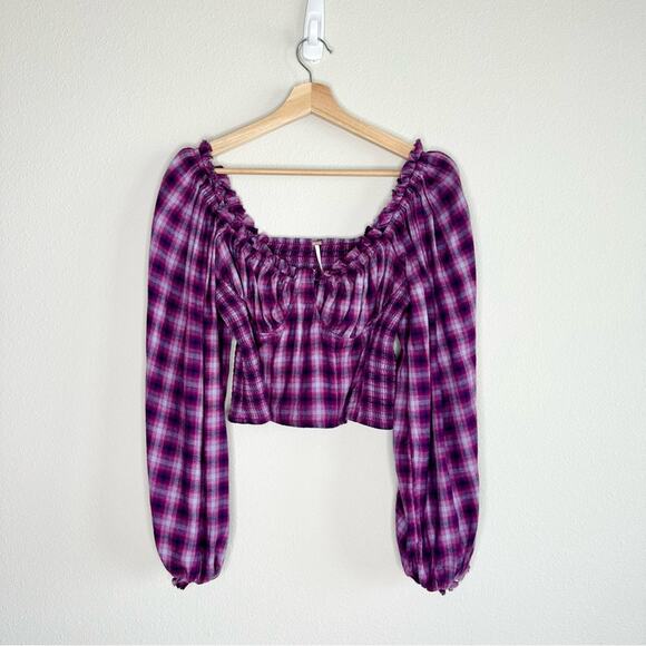 Free People Purple Cherry Bomb Plaid Top Small - Picture 2 of 5